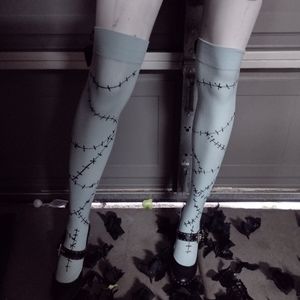 Halloween thigh highs blue with stitches Sally inspired
